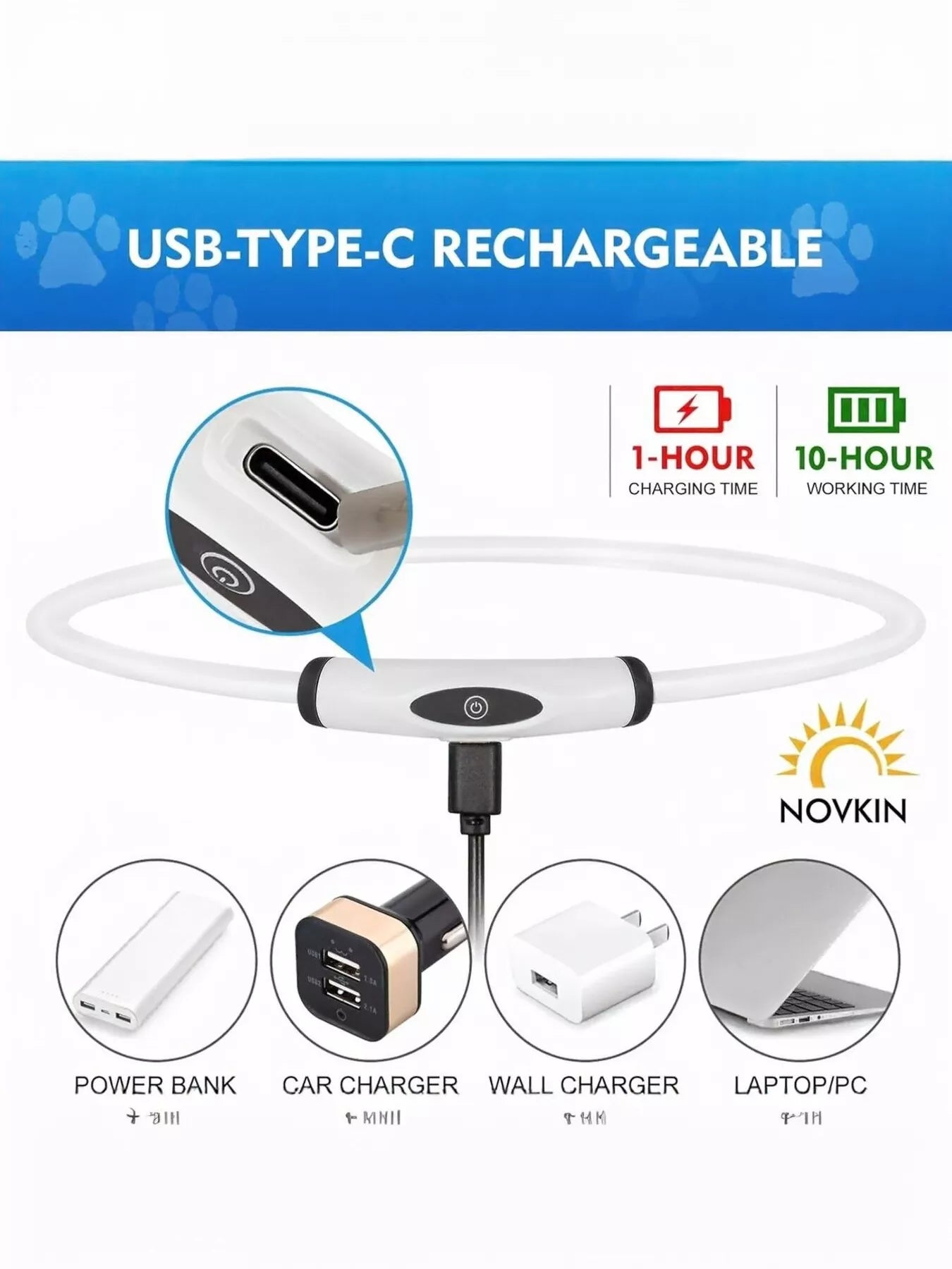 Collier LED rechargeable USB lumineux pour chien et chat en silicone souple, couleur bleu turquoise brillant dans l'obscurité, montrant le dispositif de sécurité nocturne anti-perte avec lumière LED éclatante visible à 500 mètres, produit photographié sur fond noir pour démontrer l'intensité lumineuse
